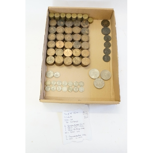 230 - A Tray of U.K. Coins to include 300+ x 1d's, 90 x 3d Bronze, 6 x Georgian Bronze Coins, 1 x Silver T... 