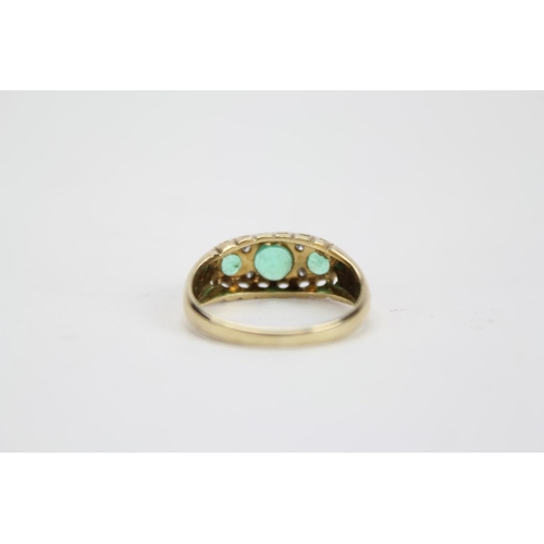 93 - A Beautiful Late 20th Century Ladies 9ct Gold Diamond and Emerald half hoop Ring, Marked London 1990... 