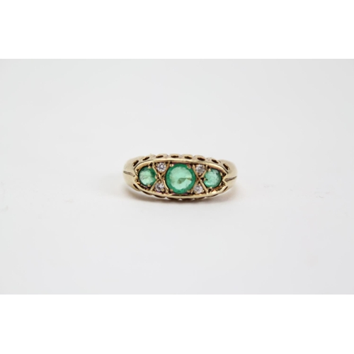 93 - A Beautiful Late 20th Century Ladies 9ct Gold Diamond and Emerald half hoop Ring, Marked London 1990... 