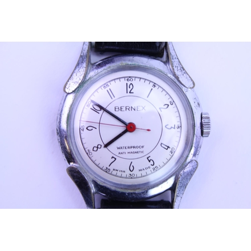 211 - A 1960s BERNEX Swiss made Stainless Steel Gentleman's Wristwatch on an Original Black Strap. Watch w... 