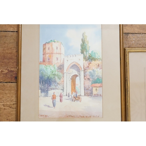 396 - Three Watercolors of Istanbul, Signed SERIF RENKGORUR. 1) Laporte Koule 2) A Street in Istanbul. 3) ... 