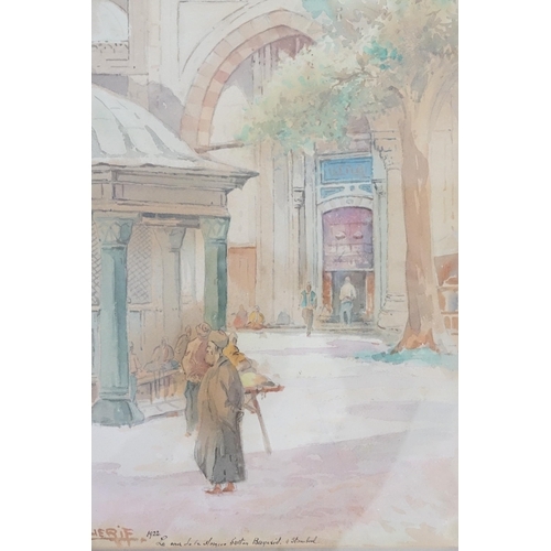 396 - Three Watercolors of Istanbul, Signed SERIF RENKGORUR. 1) Laporte Koule 2) A Street in Istanbul. 3) ... 