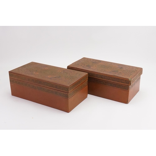 655 - A Pair of Chinese Design Red & Gold Boxes decorated with Dragons & a Red Lacquered interior. Measuri... 