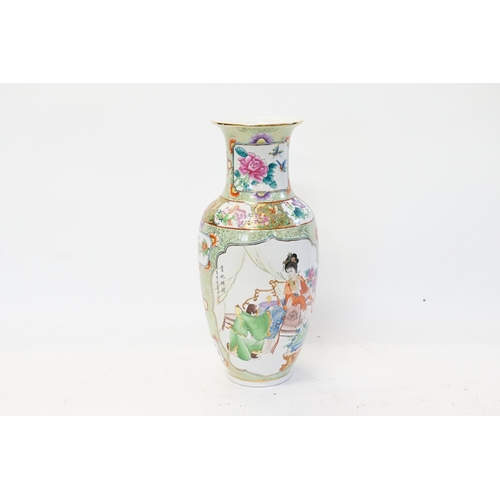 654 - A Chinese Cantonese enamelled Vase decorated with a Young Girl in a Garden Setting. Measuring: 31cms... 