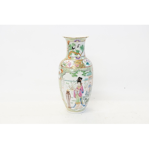 654 - A Chinese Cantonese enamelled Vase decorated with a Young Girl in a Garden Setting. Measuring: 31cms... 