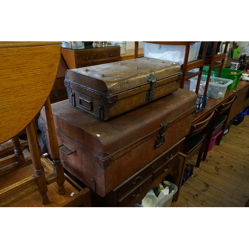 466 - Two Victorian Stamped & Coloured Tin Trunks. Measuring: 89cms across x 57cms deep x 33cms high.