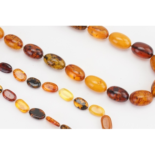 157 - Two amber bead necklaces. Weight 63.9g.