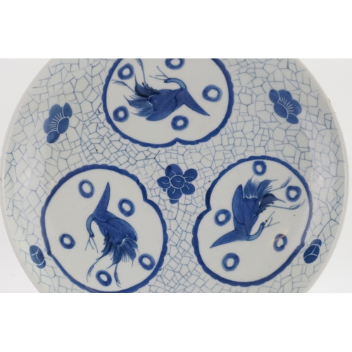 667 - Ex Collection of Rev. John Gage Waller. A Japanese Arita Circular Dish decorated with Storks on a bl... 