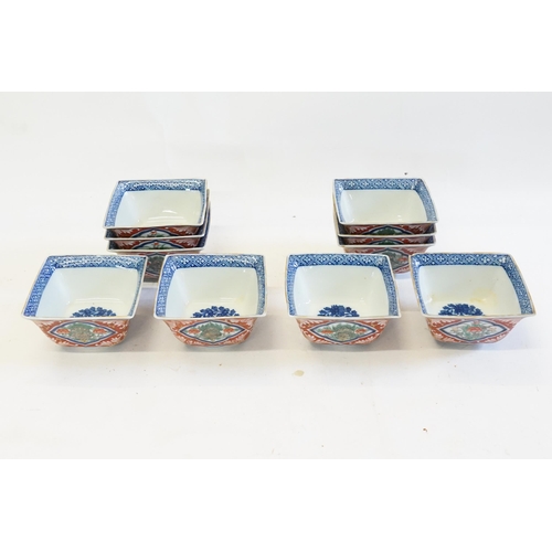 670 - Ex Collection of Rev. John Gage Waller. A Set of Ten Imari Rice Bowls in a square shape, Blue Floral... 