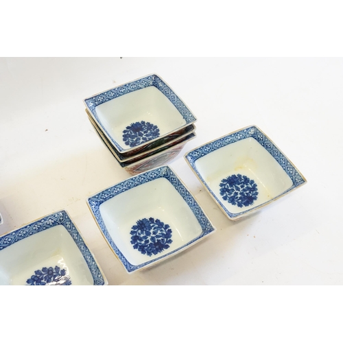 670 - Ex Collection of Rev. John Gage Waller. A Set of Ten Imari Rice Bowls in a square shape, Blue Floral... 