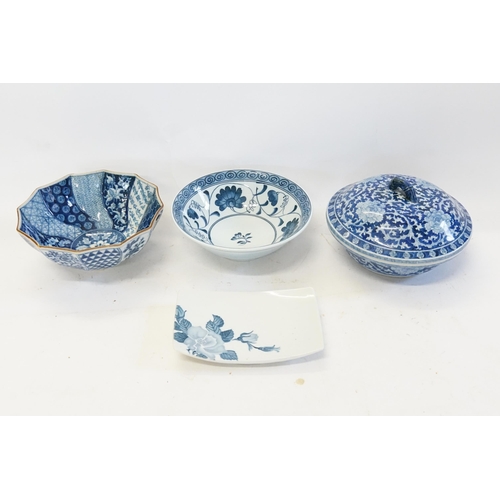 672 - Ex Collection of Rev. John Gage Waller. A Japanese Blue & White Glazed Chrysanthemum decorated Bambo... 