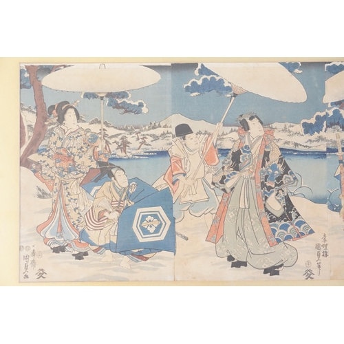 676 - Ex Collection of Rev. John Gage Waller. A Japanese Triptych Wood Block Print depicting Samurai Warri... 