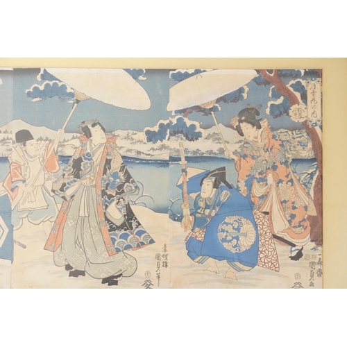 676 - Ex Collection of Rev. John Gage Waller. A Japanese Triptych Wood Block Print depicting Samurai Warri... 