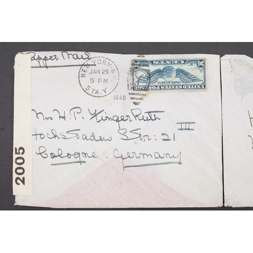 296 - 2 x WWII Censored Mail, New York to Cologne 1940.