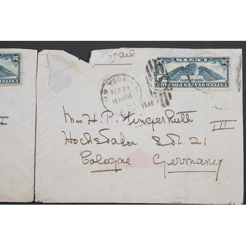 296 - 2 x WWII Censored Mail, New York to Cologne 1940.