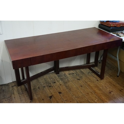 486 - A Modern Mahogany Veneered Table with Two Drawers. Measuring: 161cms across x 71cms deep x 76cms hig... 