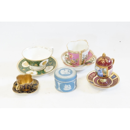 770 - An Augustus Rex Chocolate Cup & Saucer, a Vienna Chocolate Cup & Cover decorated with a Classical Sc... 