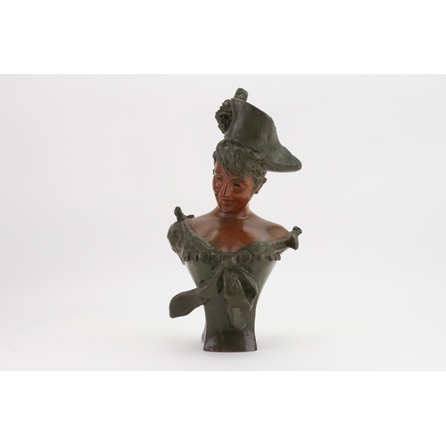 572 - An Art Nouveau Cast Study of a Young Girl in a Ribbon Dress. Stranding: 30cms.