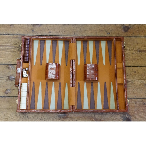 847 - A Leather Mounted Backgammon Set in Case Complete with Shakers, Dice & Chips.