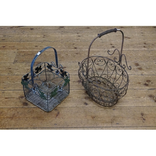 582 - Two French Woven Metal Bottle & Fruit Baskets.