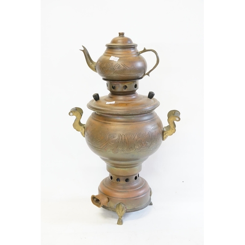 581 - A Copper Turkish Hot Water Samovar converted to electricity. Measuring: 48cms High.