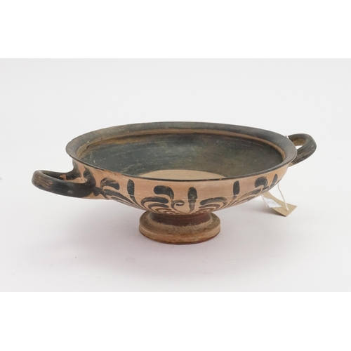 687 - A Roman Brown Terracotta & decorated Two Handled Dish with the inventory number 2889, 4th Century BC... 