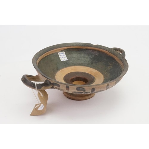 687 - A Roman Brown Terracotta & decorated Two Handled Dish with the inventory number 2889, 4th Century BC... 