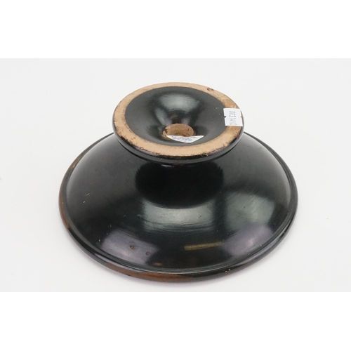 690 - A Black Glazed Terracotta Bodied Shallow Bowl on pedestal base. Ref Number: A2584. Southern Italy, L... 