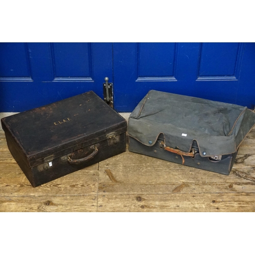 627 - Two Late 19th Century Leather Cases with Fittings for Vanity Sets with outer Cover & initialed.