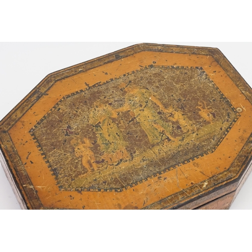 697 - A Regency Transfer Printed & Paper decorated Ladies Needlework Box with a Pink Paper inside & decora... 