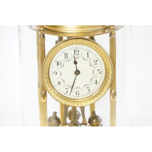 232 - A French Brass Cased Anniversary Clock resting on Six Columns, Osalating Four Ball Pendulum, enamell... 