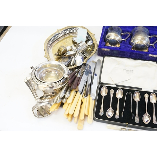 61 - A Collection of Silver Plated Cutlery to include Knives, Tea Spoons, Butter Dish, Tray, etc.