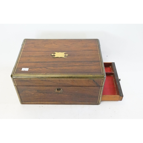 693 - A Victorian Brass Banded Vanity Box fitted with Two Bottles & a Bottom Drawer.