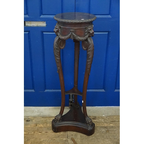 494 - A Late 19th Century design Carved Wood Jardiniere Table with Monopedia Legs, Lions Heads, Swags & re... 