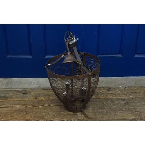 556 - A modern Wirework Bag Shaped Three Light Ceiling Fitting. Measuring: 63cms high x 38cms across.