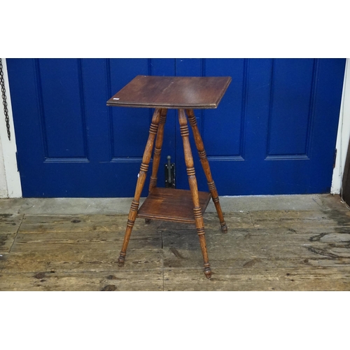 488 - A Late Victorian Oak Square Topped Side Table resting on turned legs & under tier. Measuring: 42cms ... 