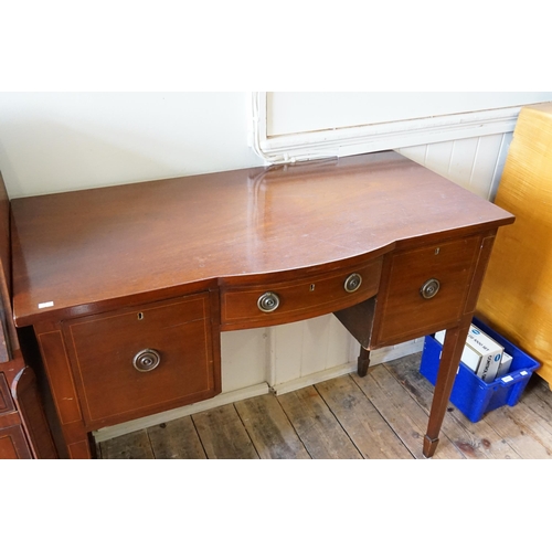 491 - A Victorian Mahogany Serpentine Fronted inlaid Sideboard resting on square spade legs. Measuring: 10... 