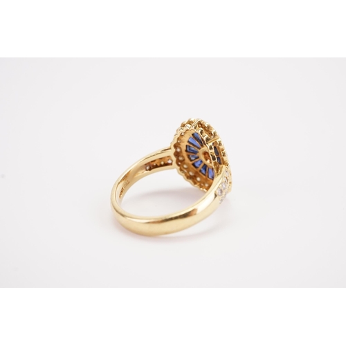 141 - A Art Deco 18ct gold diamond and sapphire set ring, set with sapphire baguettes and brilliant cut di... 