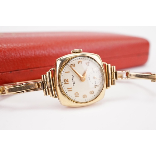 177 - A 9ct gold ladies Rotary wristwatch, flexible 9ct gold strap. Weight 10g (including glass).