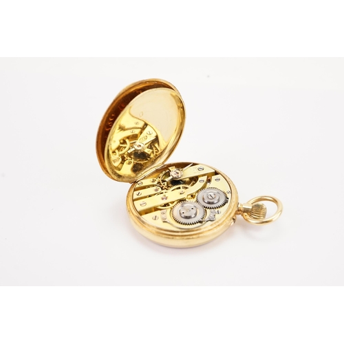 187 - A 18ct gold ladies white enamelled dial pocket watch, Roman numerals, initials on rear. Weight 32.7g... 