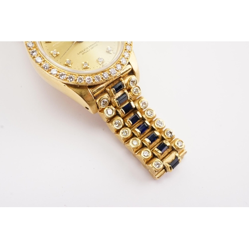 199 - An interesting 18ct gold ladies Rolex oyster date just, circa 1970's. Unique sapphire and diamond oc... 