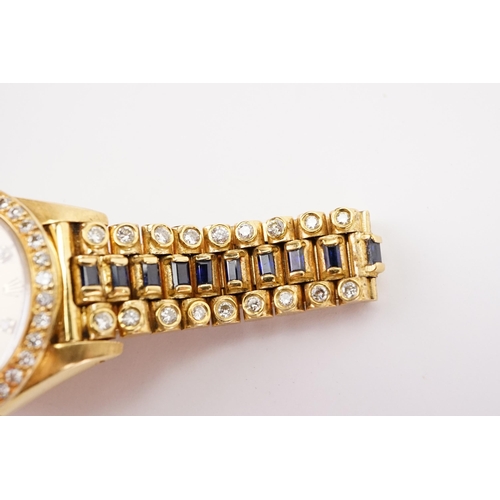 199 - An interesting 18ct gold ladies Rolex oyster date just, circa 1970's. Unique sapphire and diamond oc... 