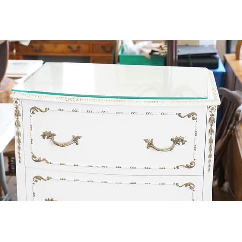 505 - A White & Gilt Enhanced Narrow Chest of Six Drawers in the French Style. Measuring: 47cms across x 3... 