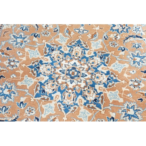 549 - A Orange Ground Isfahan Silk Rug. In Cream & Blue Central Star Quarter Floral & Cream & Blue Triple ... 