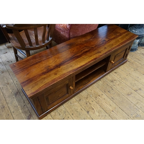 517 - A Hardwood Two Door Long John Coffee Table. Measuring: 149cms across x 46cms deep x 46cms high.