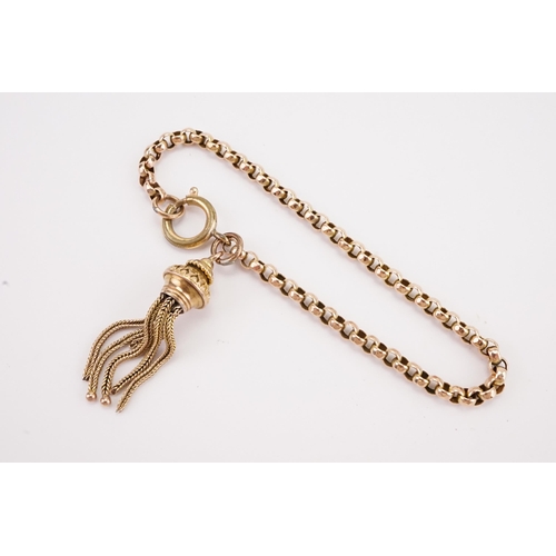 106 - A 9ct gold hoop link chain bracelet, with attached tassel. Weight 8.4g