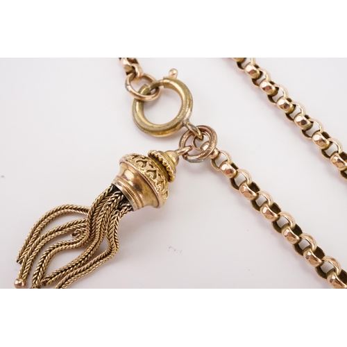 106 - A 9ct gold hoop link chain bracelet, with attached tassel. Weight 8.4g