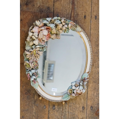 542 - A Handmade 1920 Barbola Mirror with heavy floral decoration. Measuring: 36cms.