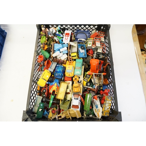 187 - A Tray of Play Worn Diecast to include Matchbox, Corgi Juniors, etc. (50+) Along with some Playmobil... 