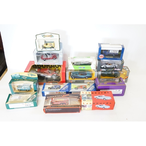 250 - A Collection of 14 x Vintage Boxed models to include Burago, Corgi, Vanguards, Lledo, etc.